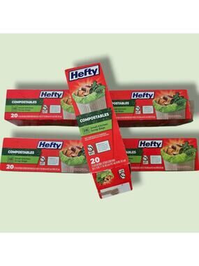5 BOXES HEFTY COMPOSTABLES SMALL KITCHEN SCRAP BAGS 100 COUNT 2.6 GALLON BAGS